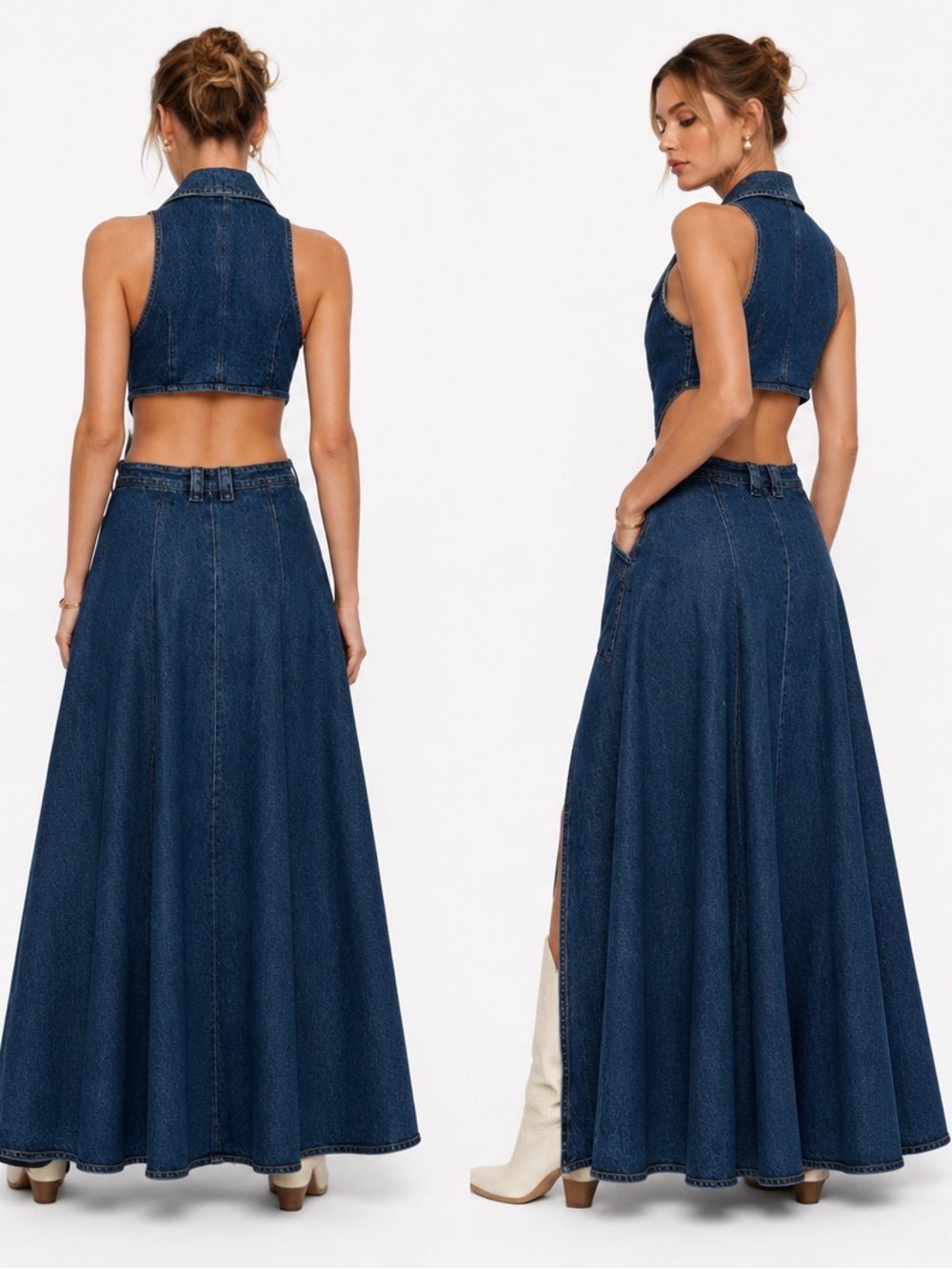 Urban Revivo Cut Out Sleeveless Maxi Denim Dress US 8 - Picture 7 of 10